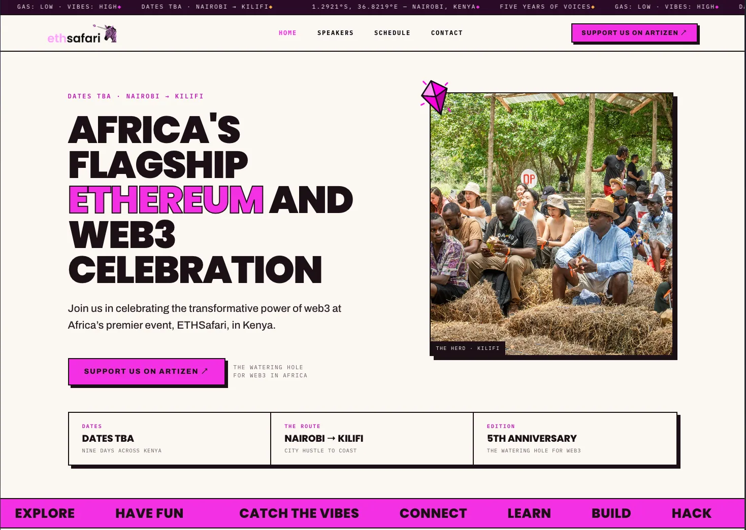 ETHSafari — the landing screen