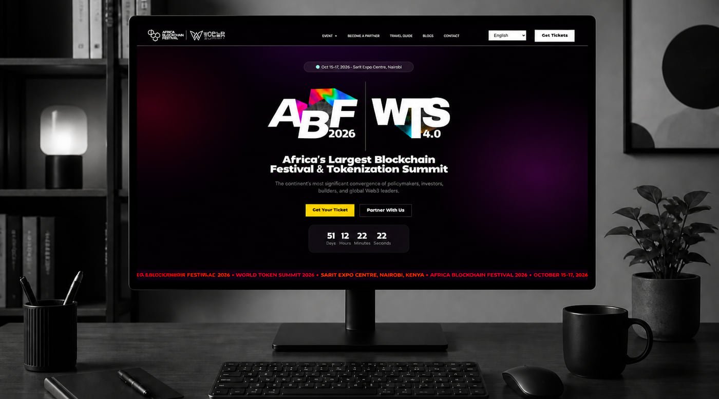 The Africa Blockchain Festival 2025 website on a desktop monitor