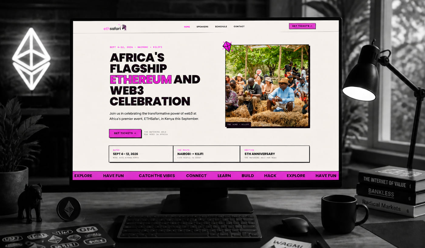 The ETHSafari website on a desktop monitor